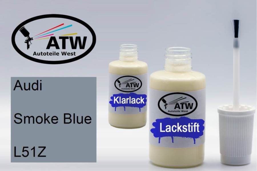 Audi, Smoke Blue, L51Z: 20ml Lackstift + 20ml Klarlack - Set, von ATW Autoteile West.